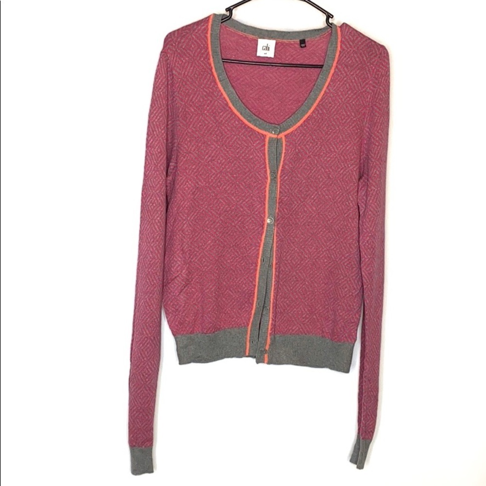 CAbi Meg Pink Geometric Print Cardigan Size M